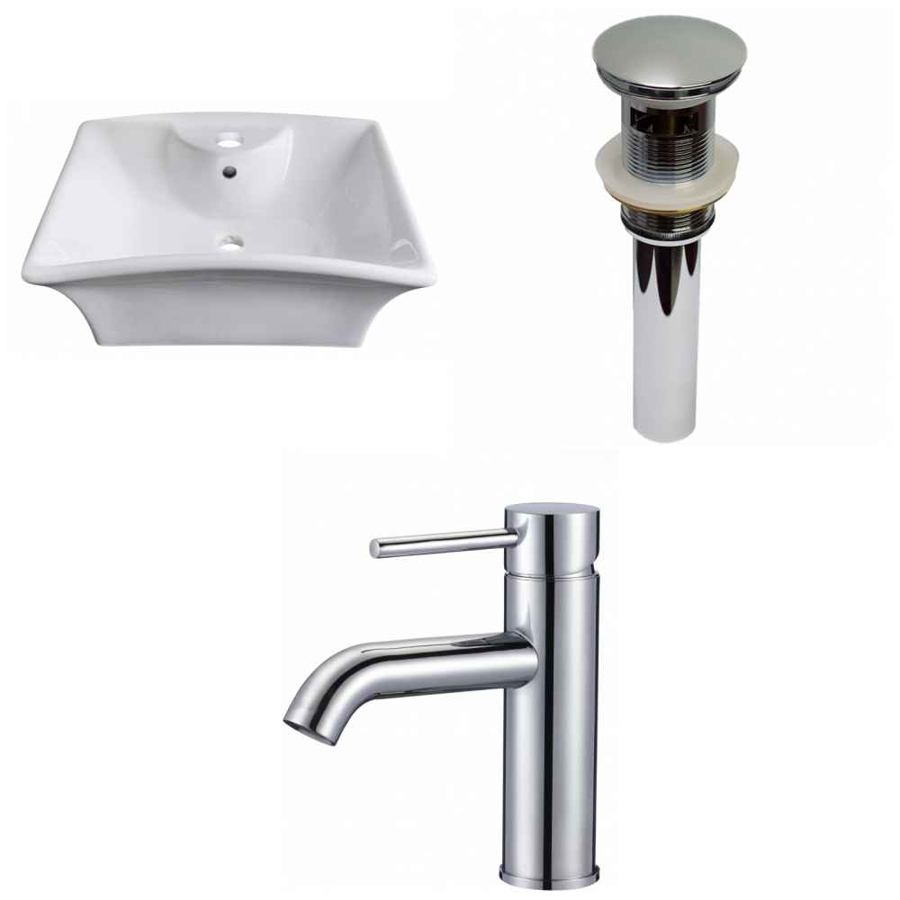 19.5-in. x 16.25-in. Rectangle Bathroom Vessel Sink Set White Enamel Glaze