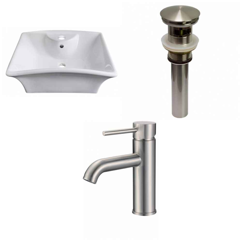 19.5-in. x 16.25-in. Rectangle Bathroom Vessel Sink Set White Enamel Glaze