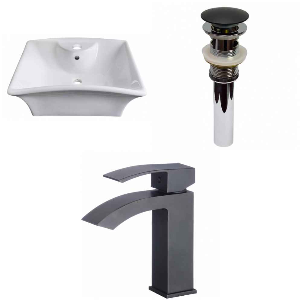 19.5-in. x 16.25-in. Rectangle Bathroom Vessel Sink Set White Enamel Glaze