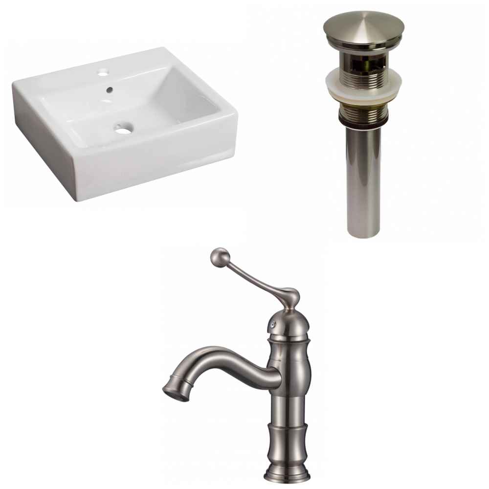 21-in. x 16.5-in. Rectangle Bathroom Vessel Sink Set White Enamel Glaze