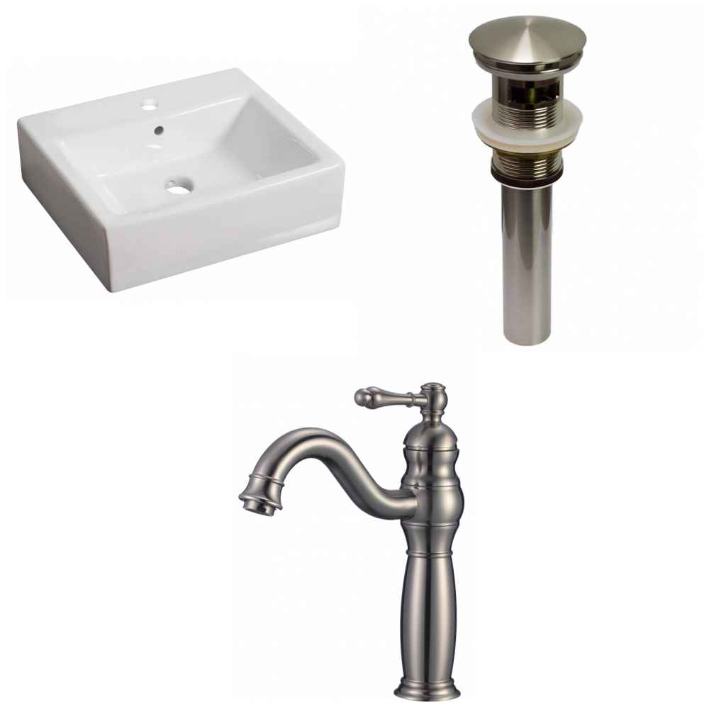 21-in. x 16.5-in. Rectangle Bathroom Vessel Sink Set White Enamel Glaze