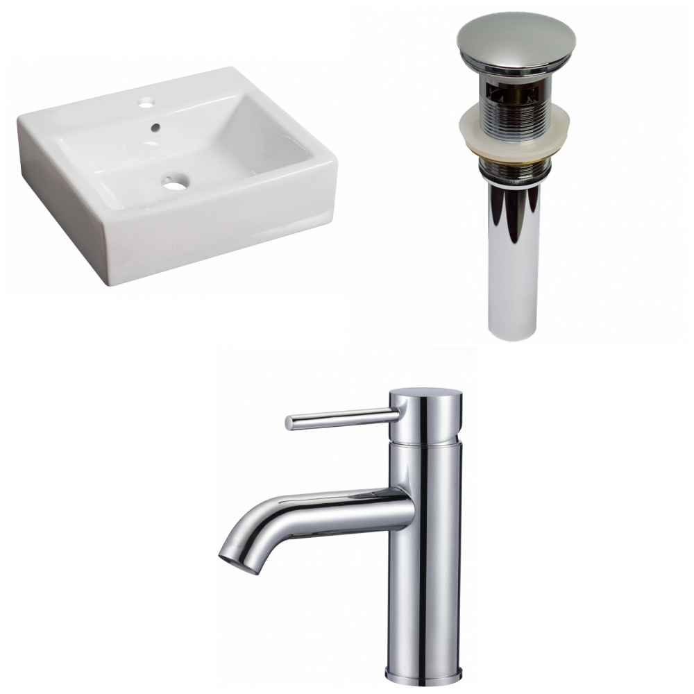 21-in. x 16.5-in. Rectangle Bathroom Vessel Sink Set White Enamel Glaze