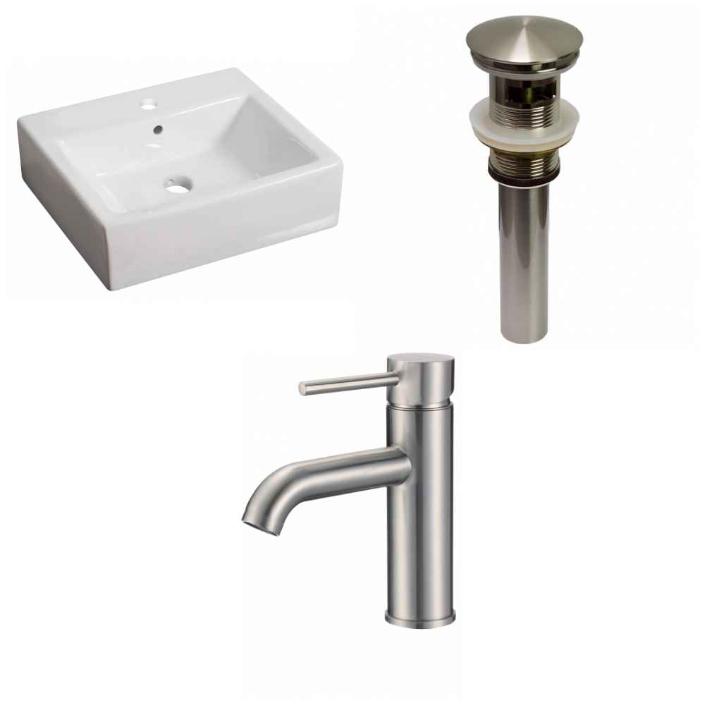 21-in. x 16.5-in. Rectangle Bathroom Vessel Sink Set White Enamel Glaze