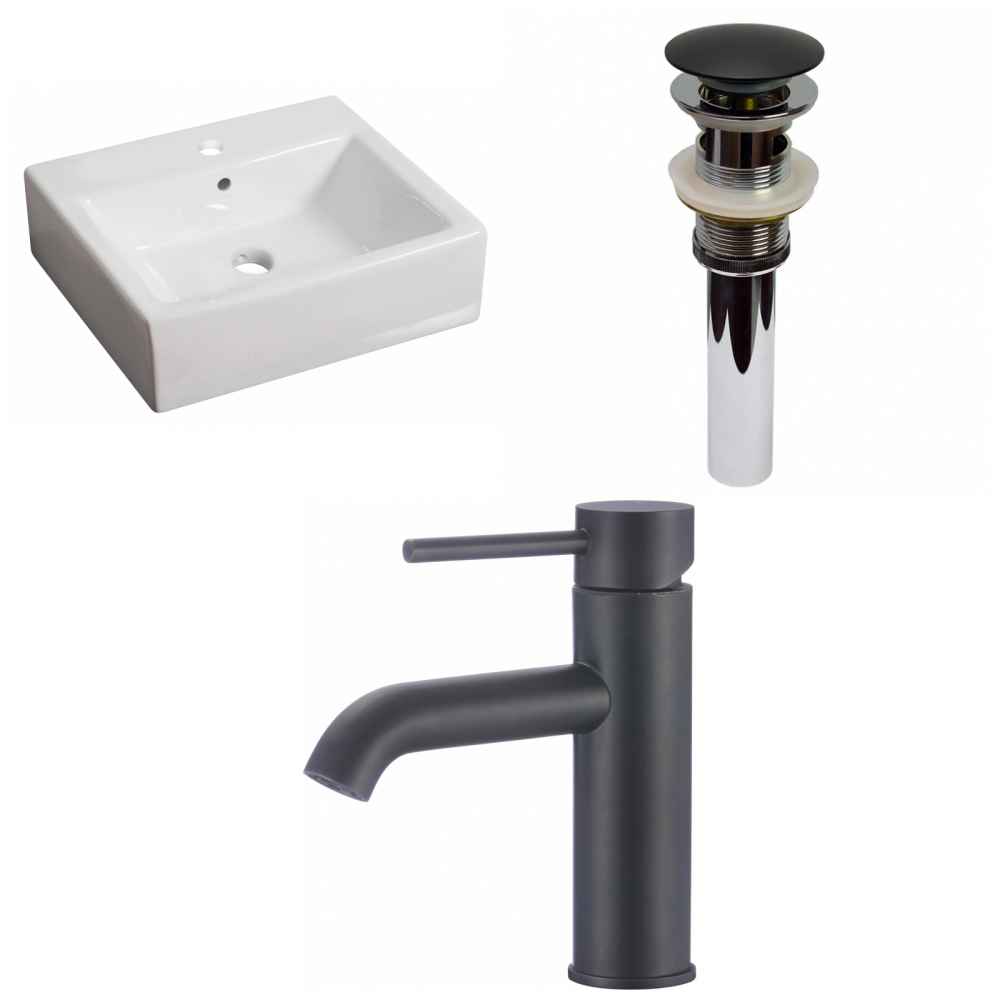 21-in. x 16.5-in. Rectangle Bathroom Vessel Sink Set White Enamel Glaze