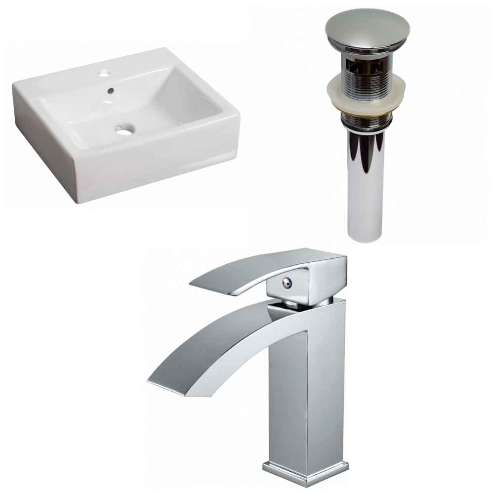 21-in. x 16.5-in. Rectangle Bathroom Vessel Sink Set White Enamel Glaze