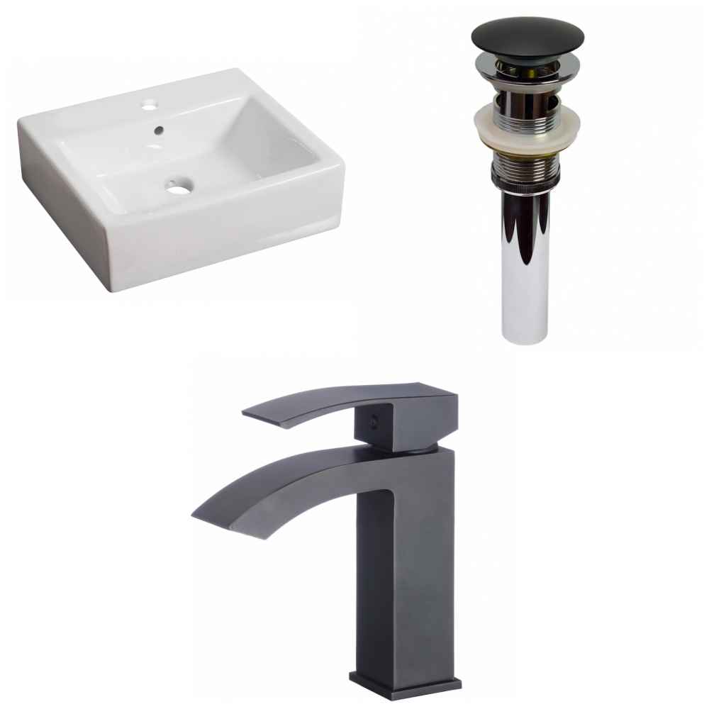 21-in. x 16.5-in. Rectangle Bathroom Vessel Sink Set White Enamel Glaze
