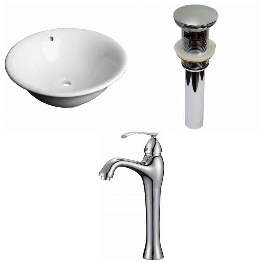 17-in. x 17-in. Round Bathroom Vessel Sink Set White Enamel Glaze