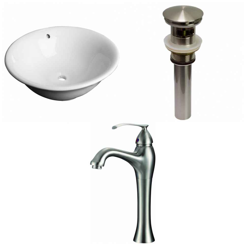 17-in. x 17-in. Round Bathroom Vessel Sink Set White Enamel Glaze