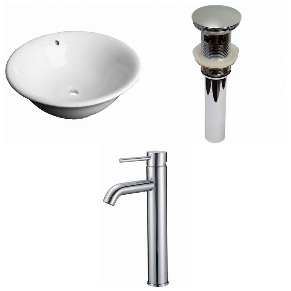 17-in. x 17-in. Round Bathroom Vessel Sink Set White Enamel Glaze