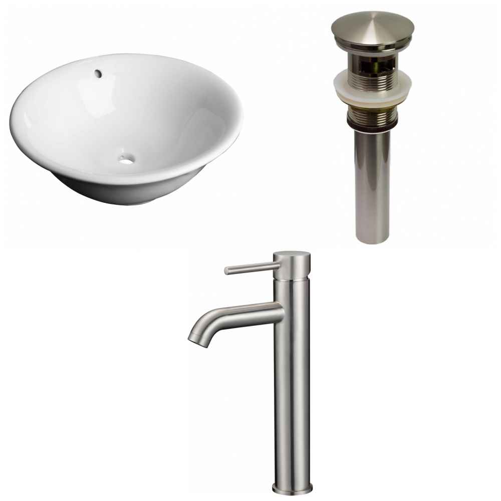 17-in. x 17-in. Round Bathroom Vessel Sink Set White Enamel Glaze