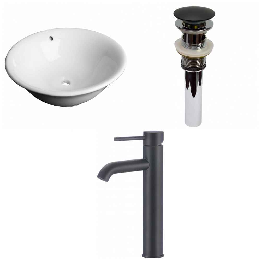 17-in. x 17-in. Round Bathroom Vessel Sink Set White Enamel Glaze