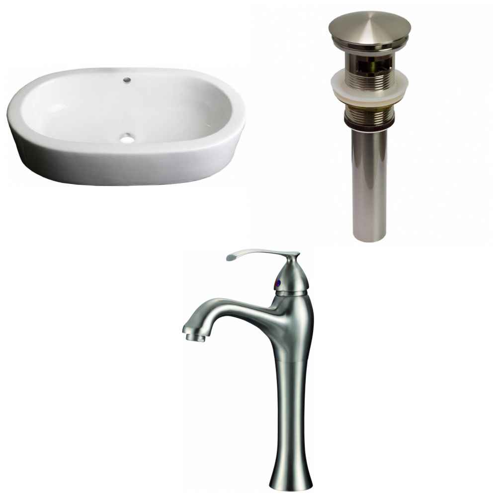 25.25-in. x 14.5-in. Oval Bathroom Vessel Sink Set White Enamel Glaze