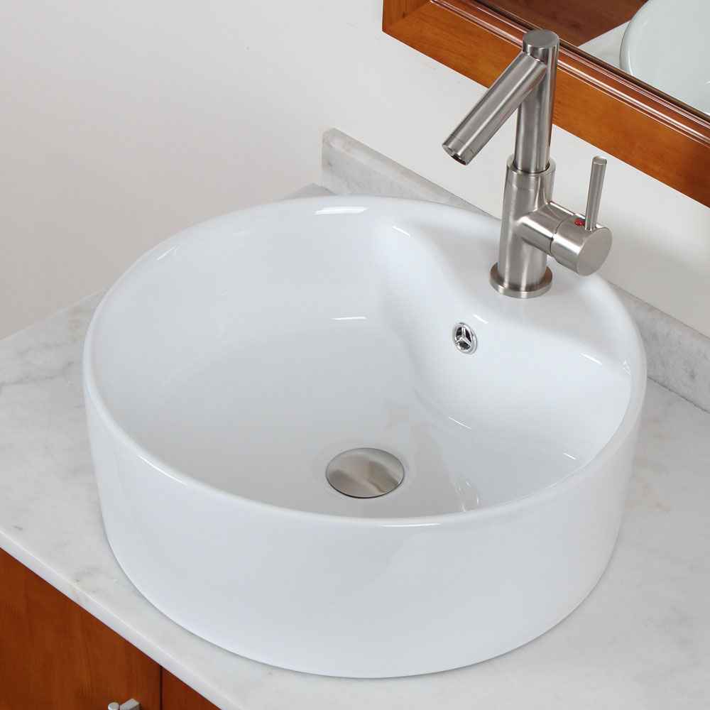 18.25-in. x 18.25-in. Round Bathroom Vessel Sink Set White Enamel Glaze