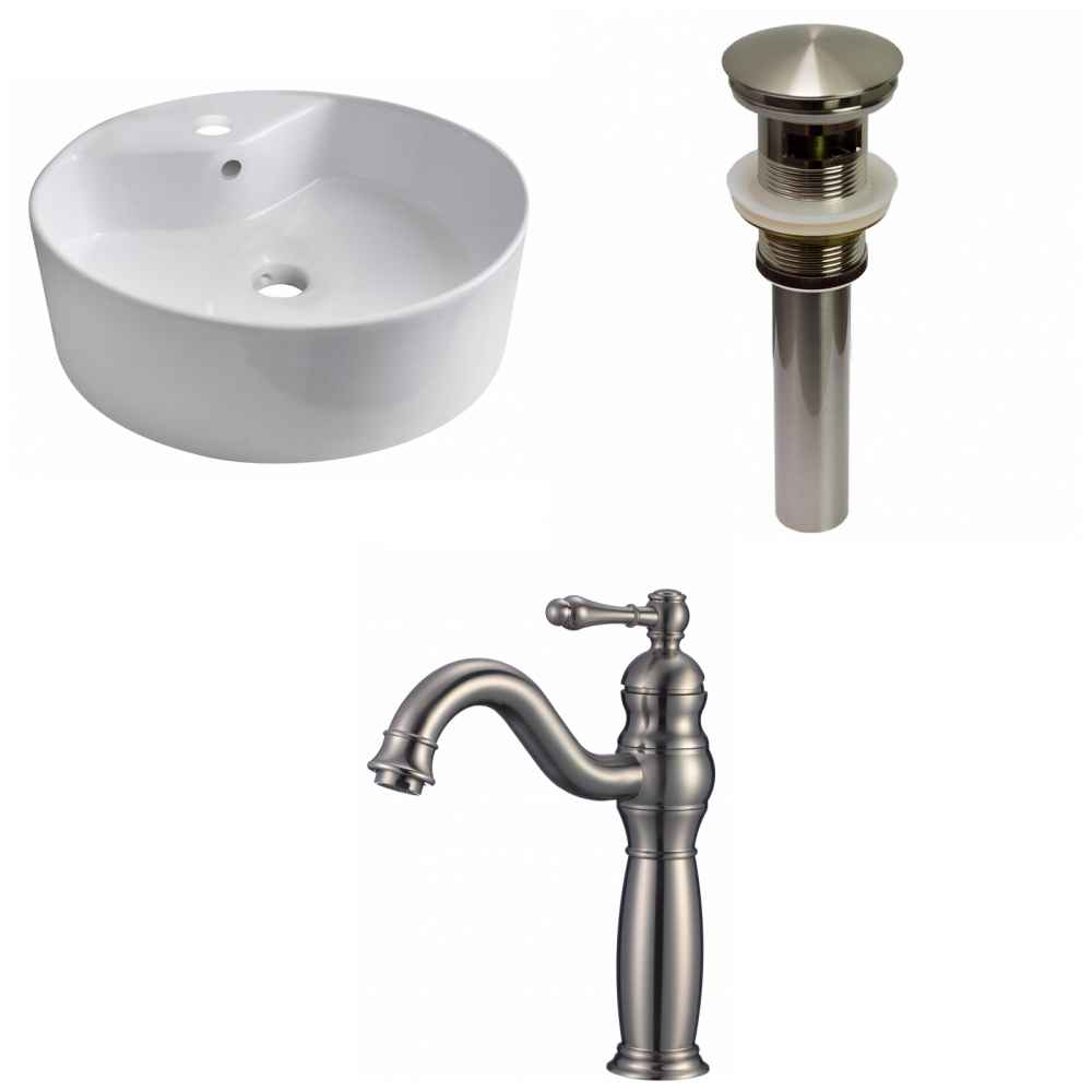 18.25-in. x 18.25-in. Round Bathroom Vessel Sink Set White Enamel Glaze