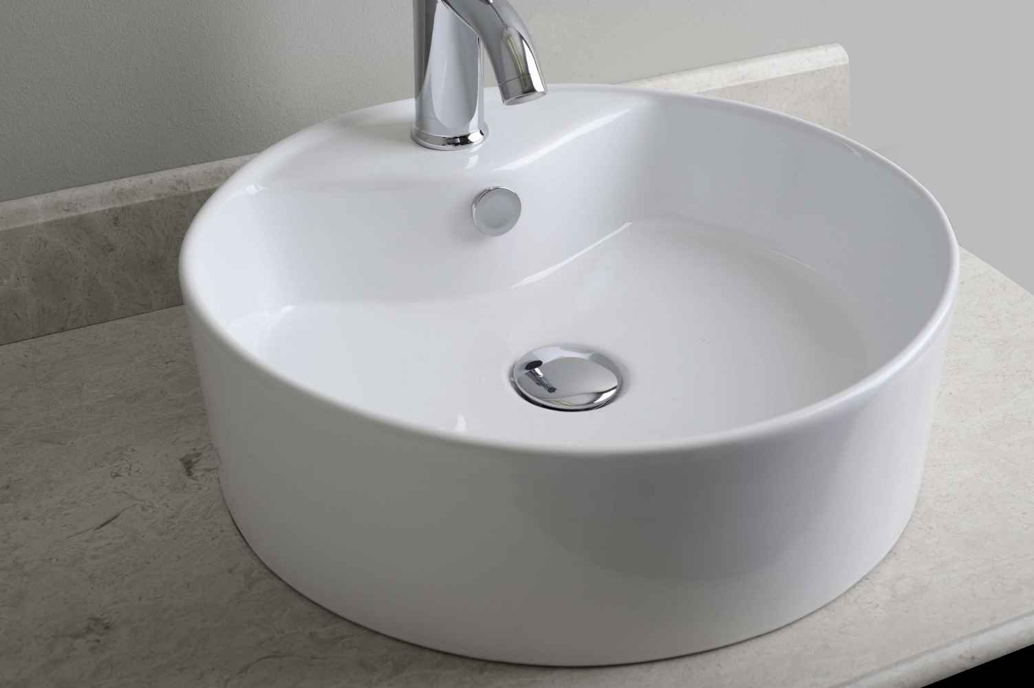 18.25-in. x 18.25-in. Round Bathroom Vessel Sink Set White Enamel Glaze