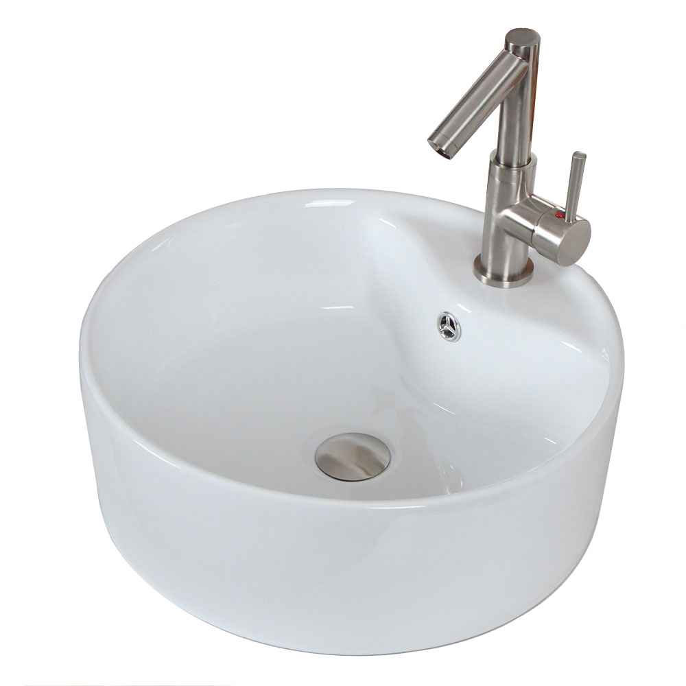 18.25-in. x 18.25-in. Round Bathroom Vessel Sink Set White Enamel Glaze