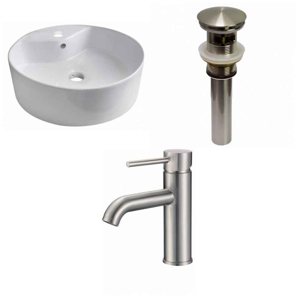 18.25-in. x 18.25-in. Round Bathroom Vessel Sink Set White Enamel Glaze