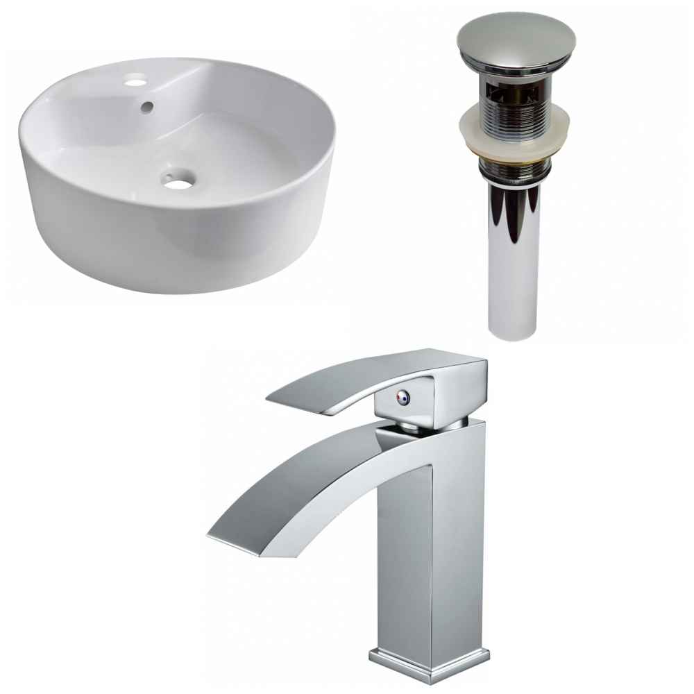 18.25-in. x 18.25-in. Round Bathroom Vessel Sink Set White Enamel Glaze