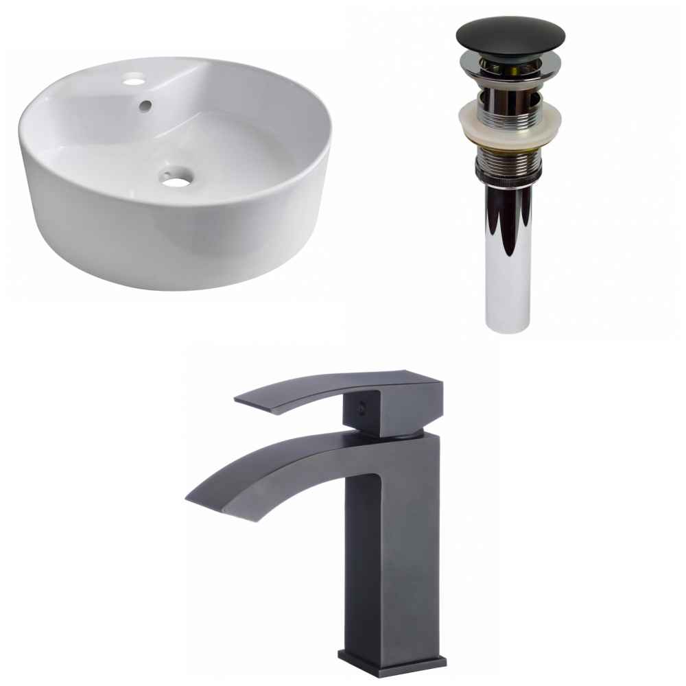 18.25-in. x 18.25-in. Round Bathroom Vessel Sink Set White Enamel Glaze