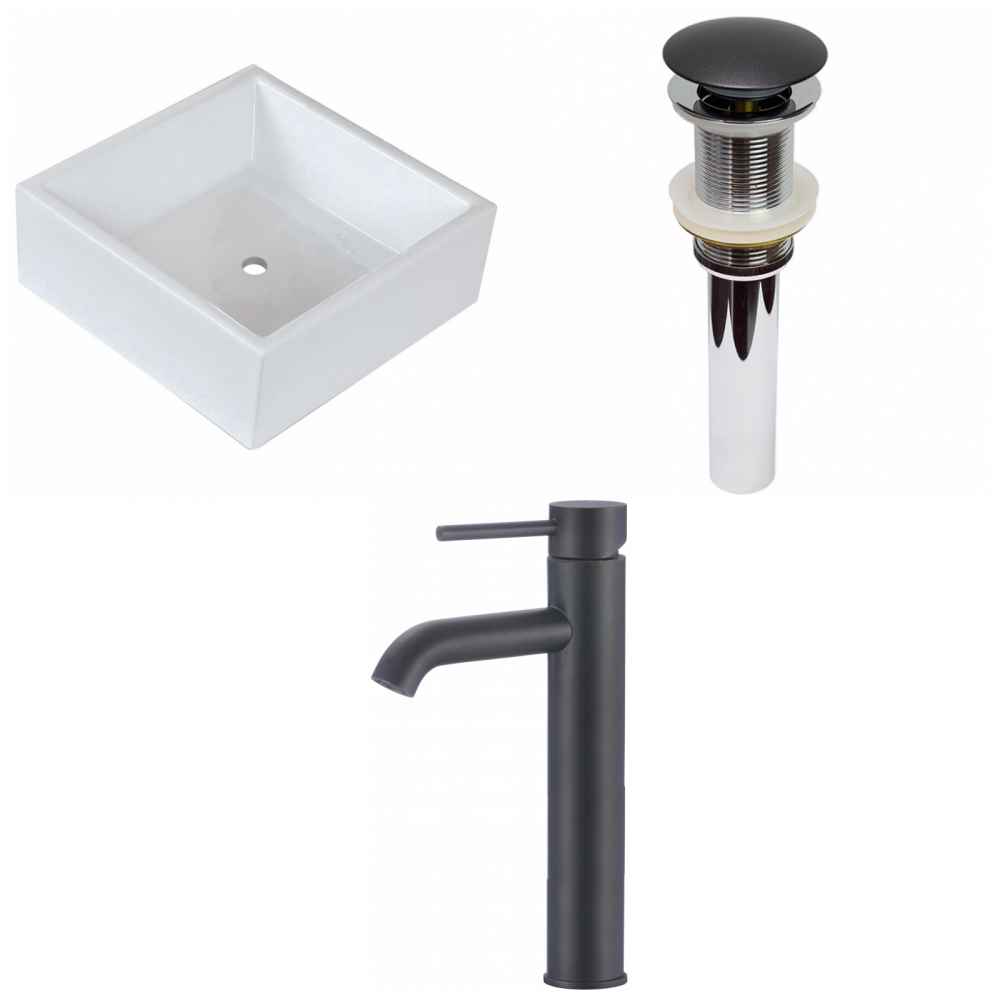 14.75-in. x 14.75-in. Square Bathroom Vessel Sink Set White Enamel Glaze