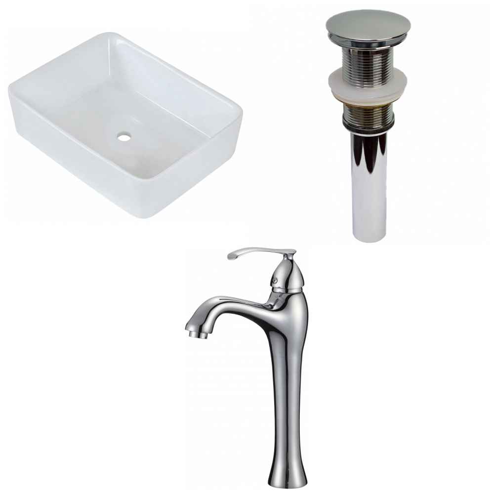 18.75-in. x 14.75-in. Rectangle Bathroom Vessel Sink Set White Enamel Glaze