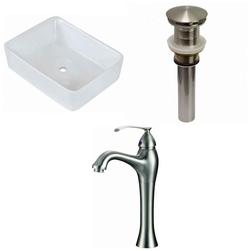 18.75-in. x 14.75-in. Rectangle Bathroom Vessel Sink Set White Enamel Glaze