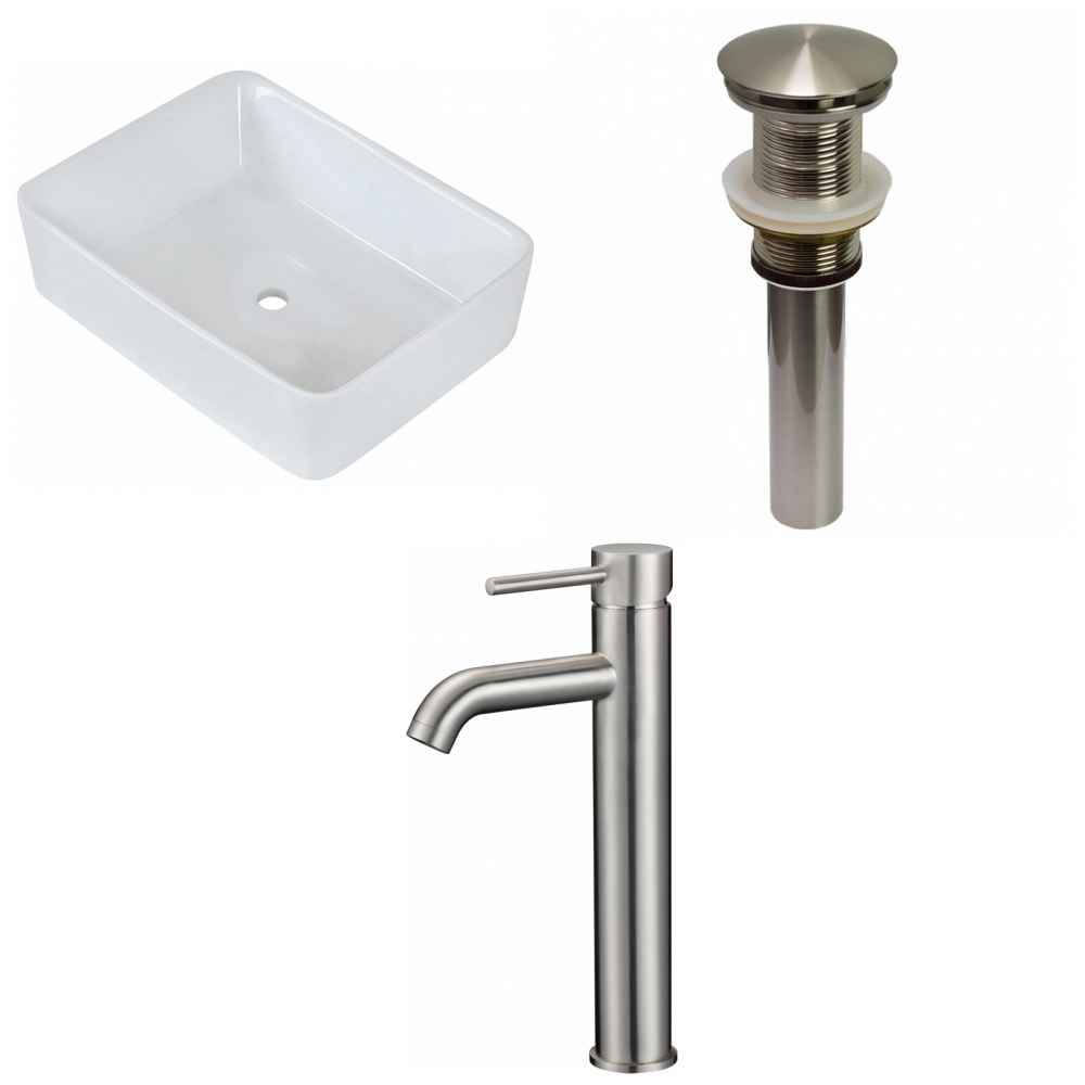 18.75-in. x 14.75-in. Rectangle Bathroom Vessel Sink Set White Enamel Glaze