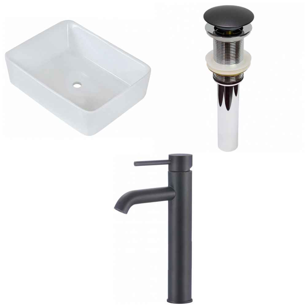 18.75-in. x 14.75-in. Rectangle Bathroom Vessel Sink Set White Enamel Glaze
