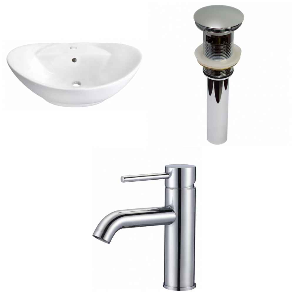 23-in. x 15.25-in. Oval Bathroom Vessel Sink Set White Enamel Glaze