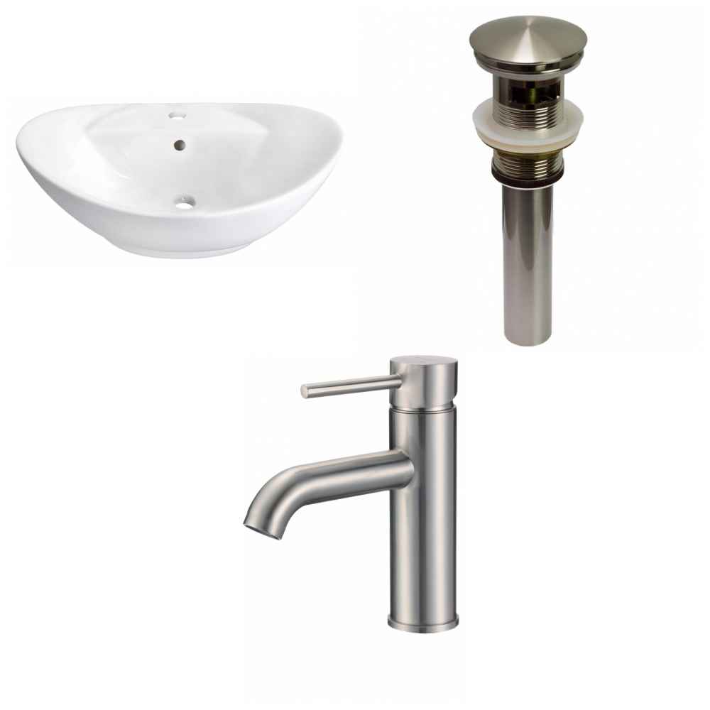 23-in. x 15.25-in. Oval Bathroom Vessel Sink Set White Enamel Glaze
