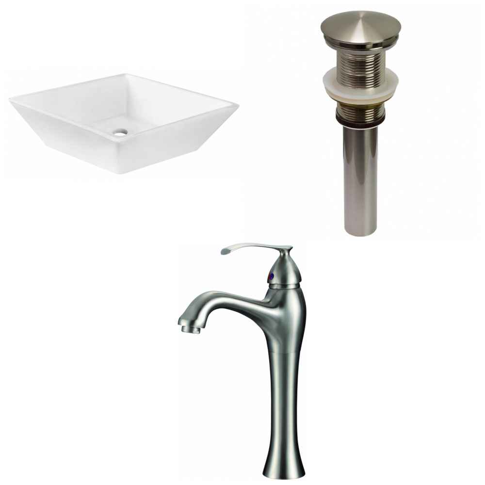 15.75-in. x 15.75-in. Square Bathroom Vessel Sink Set White Enamel Glaze
