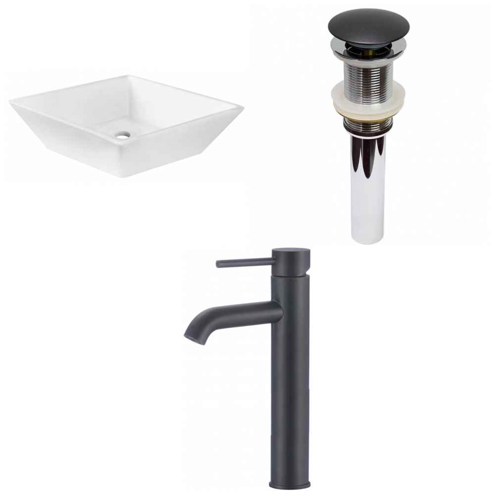 15.75-in. x 15.75-in. Square Bathroom Vessel Sink Set White Enamel Glaze