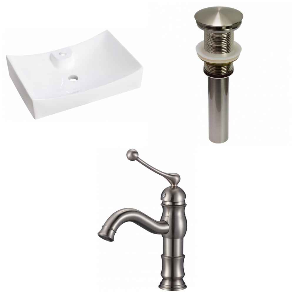 26-in. x 17.75-in. Rectangle Bathroom Vessel Sink Set White Enamel Glaze