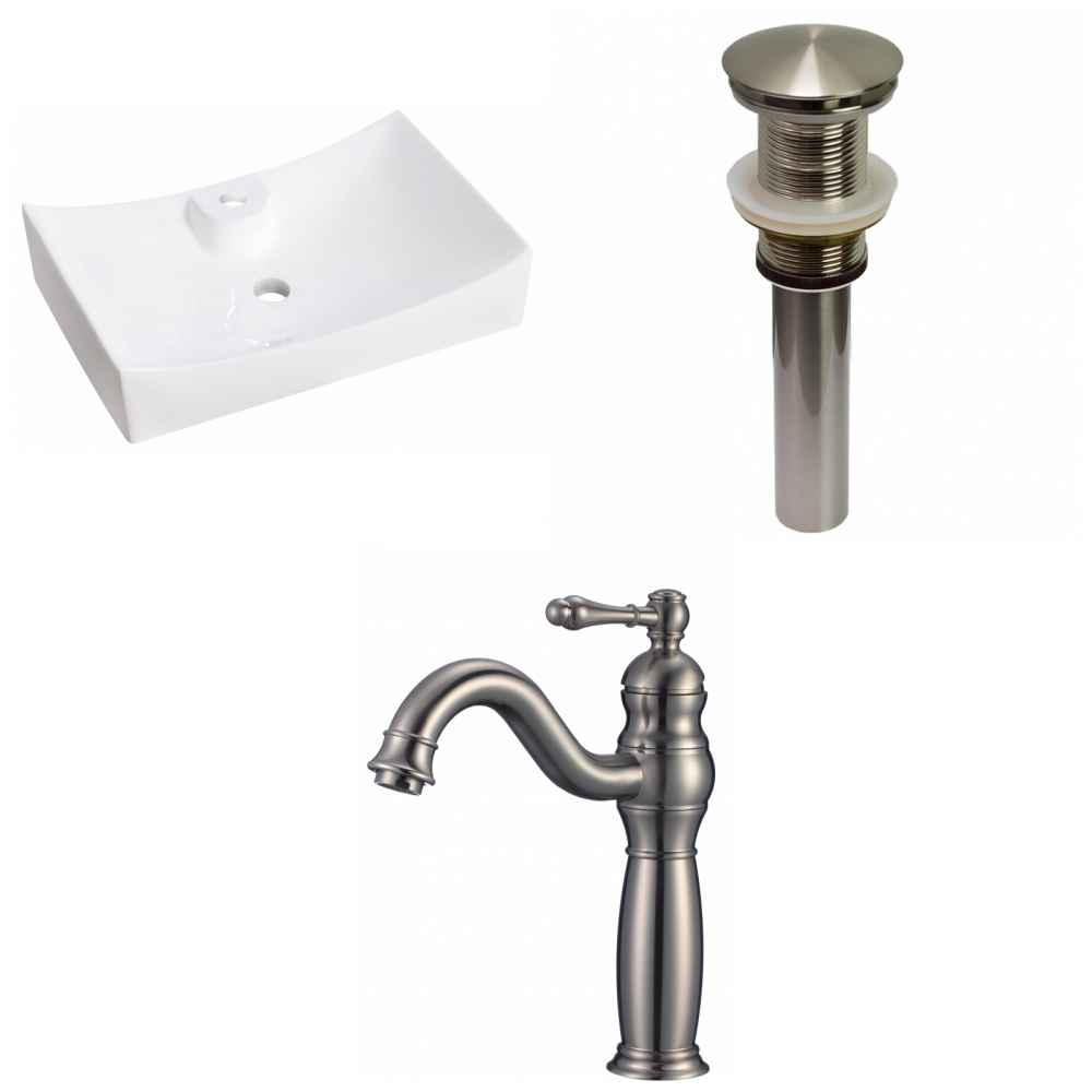 26-in. x 17.75-in. Rectangle Bathroom Vessel Sink Set White Enamel Glaze