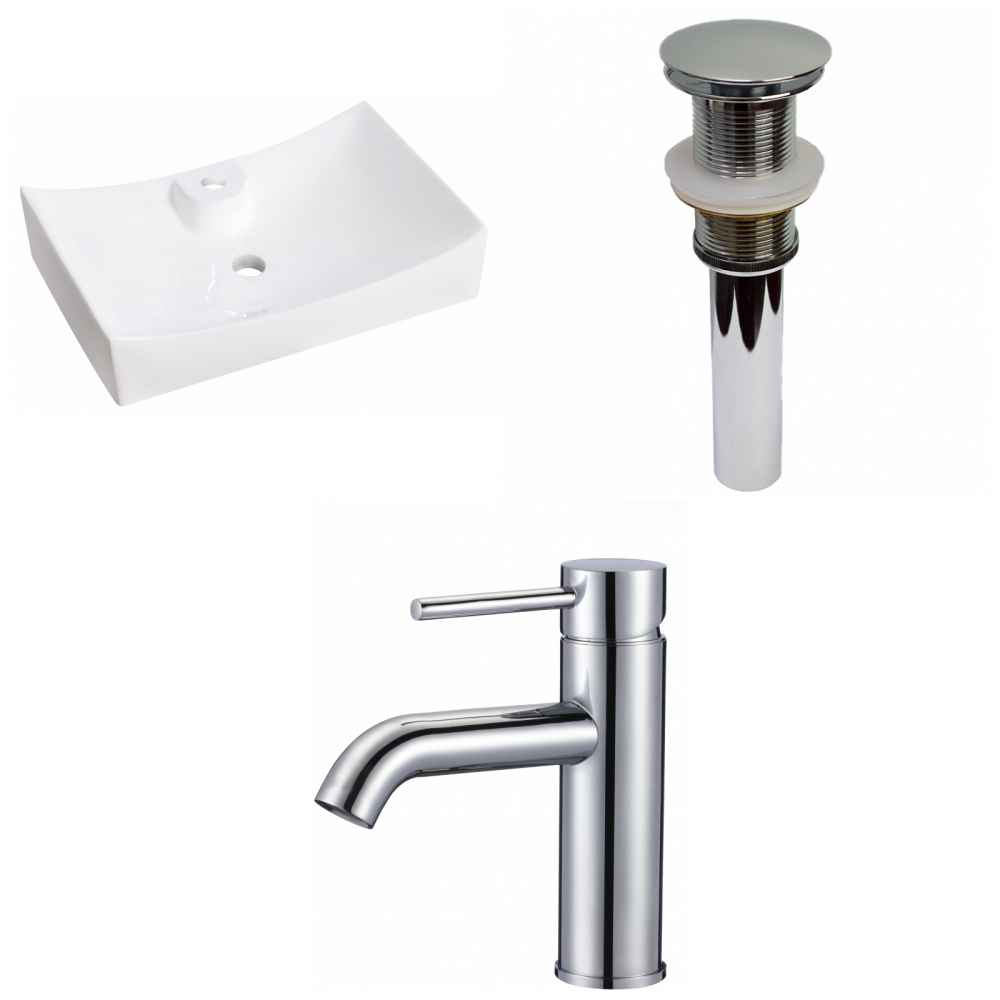 26-in. x 17.75-in. Rectangle Bathroom Vessel Sink Set White Enamel Glaze