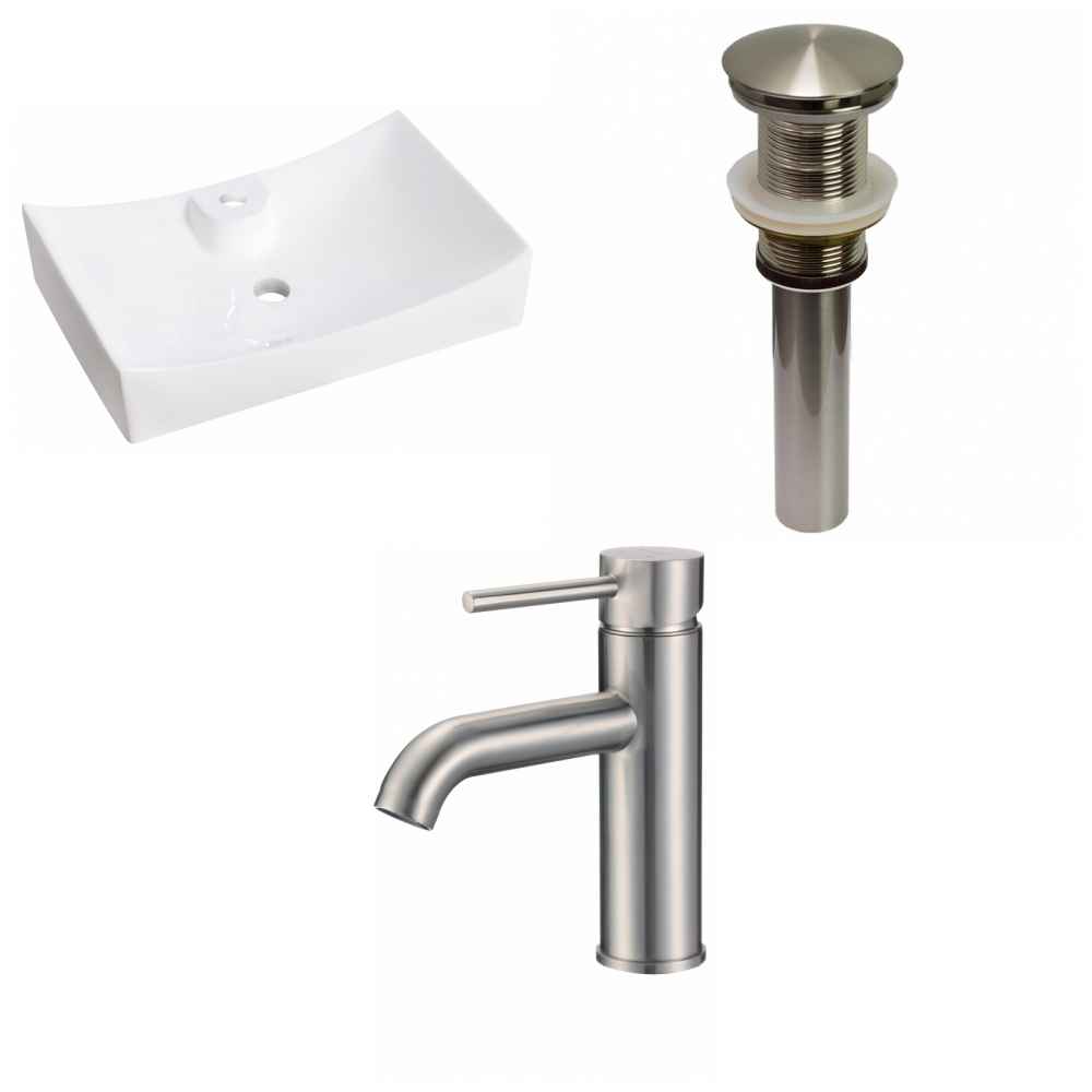 26-in. x 17.75-in. Rectangle Bathroom Vessel Sink Set White Enamel Glaze