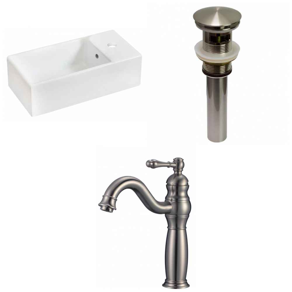 19.25-in. x 9.5-in. Rectangle Bathroom Vessel Sink Set White Enamel Glaze