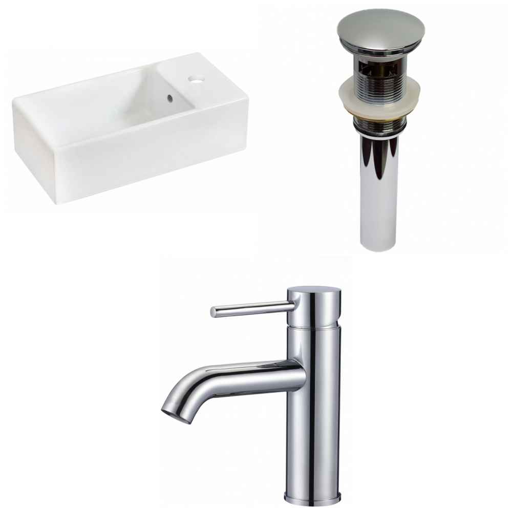 19.25-in. x 9.5-in. Rectangle Bathroom Vessel Sink Set White Enamel Glaze