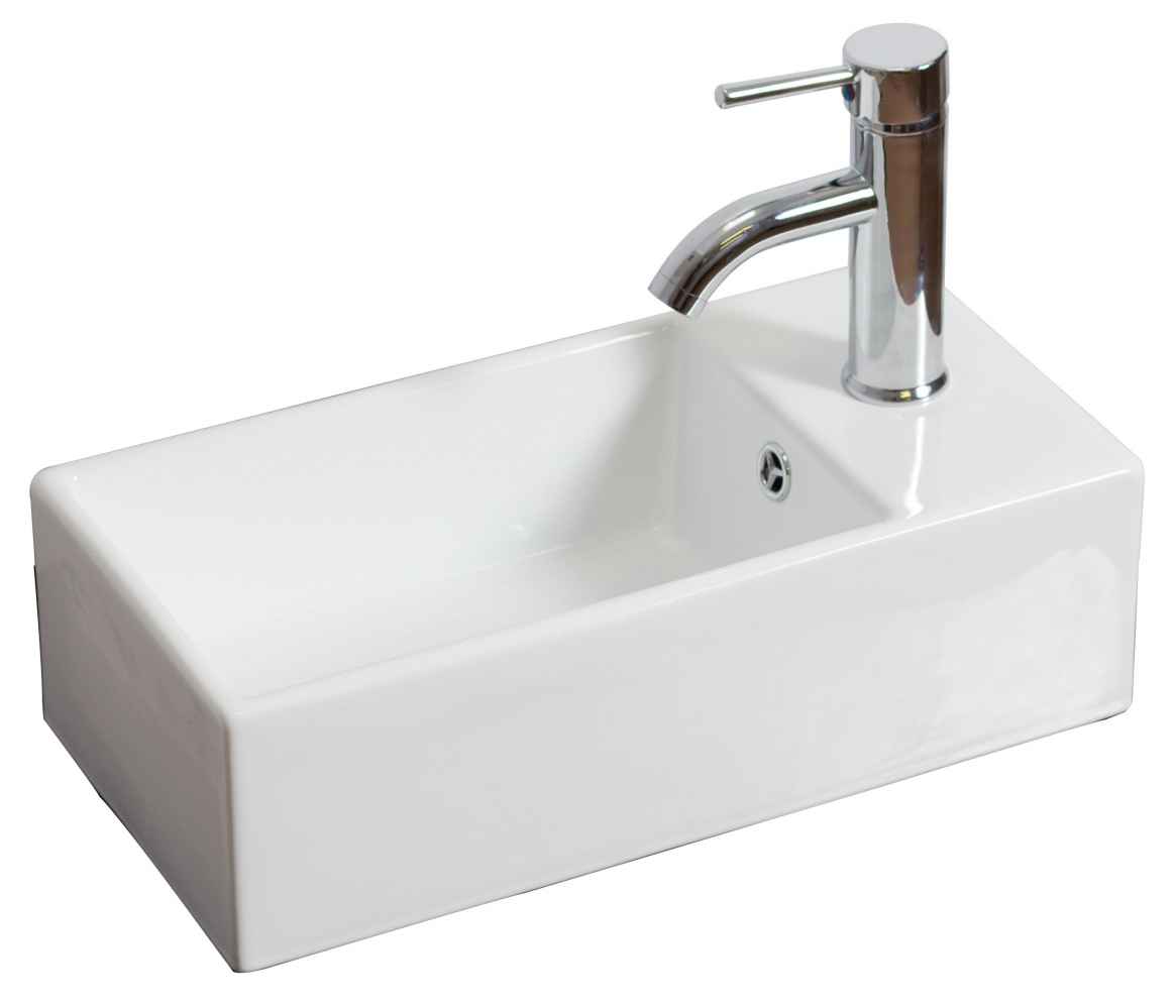 19.25-in. x 9.5-in. Rectangle Bathroom Vessel Sink Set White Enamel Glaze