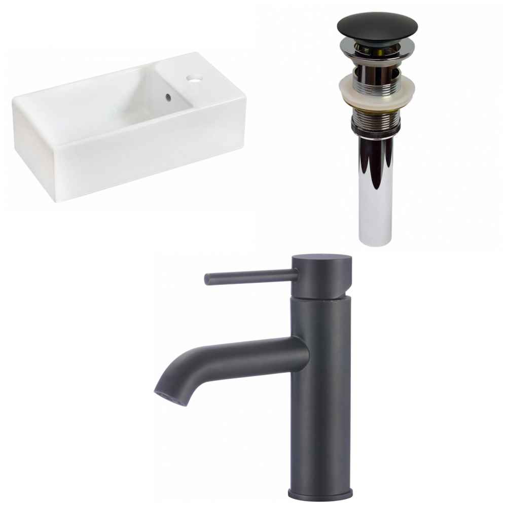 19.25-in. x 9.5-in. Rectangle Bathroom Vessel Sink Set White Enamel Glaze