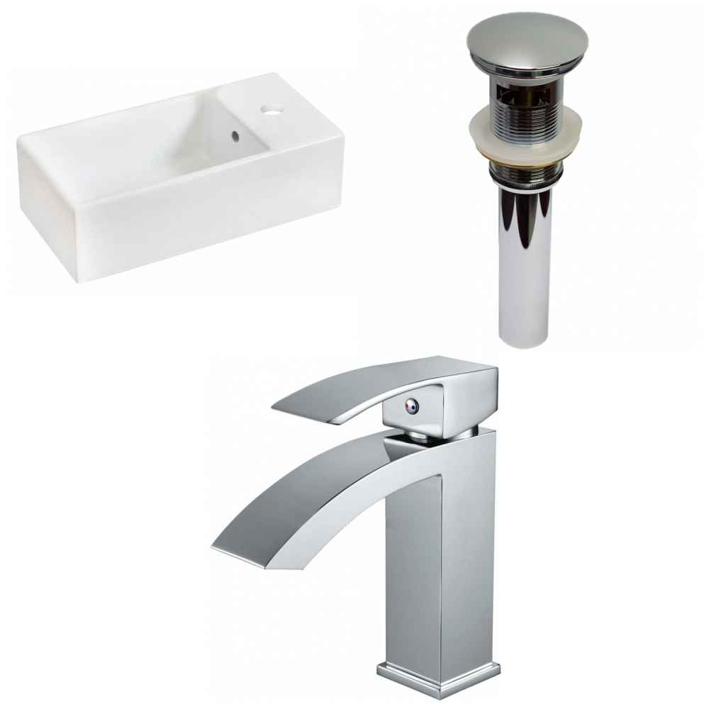 19.25-in. x 9.5-in. Rectangle Bathroom Vessel Sink Set White Enamel Glaze