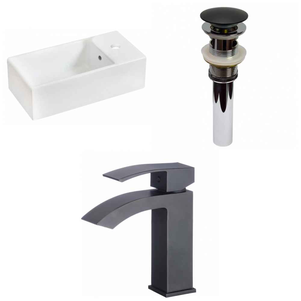 19.25-in. x 9.5-in. Rectangle Bathroom Vessel Sink Set White Enamel Glaze