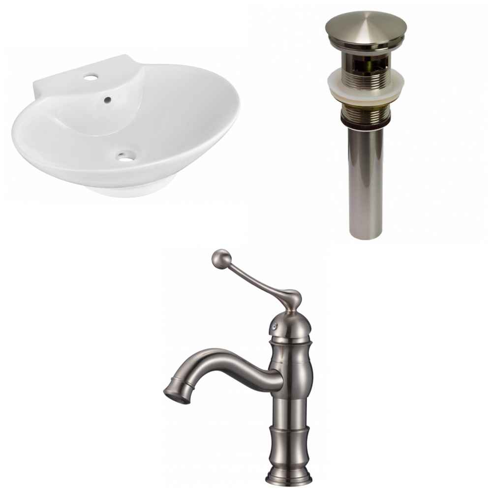 22.75-in. x 17.25-in. Oval Bathroom Vessel Sink Set White Enamel Glaze