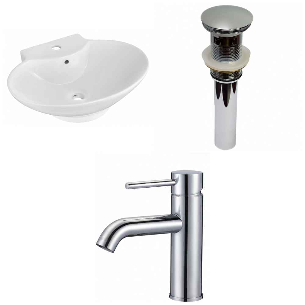 22.75-in. x 17.25-in. Oval Bathroom Vessel Sink Set White Enamel Glaze