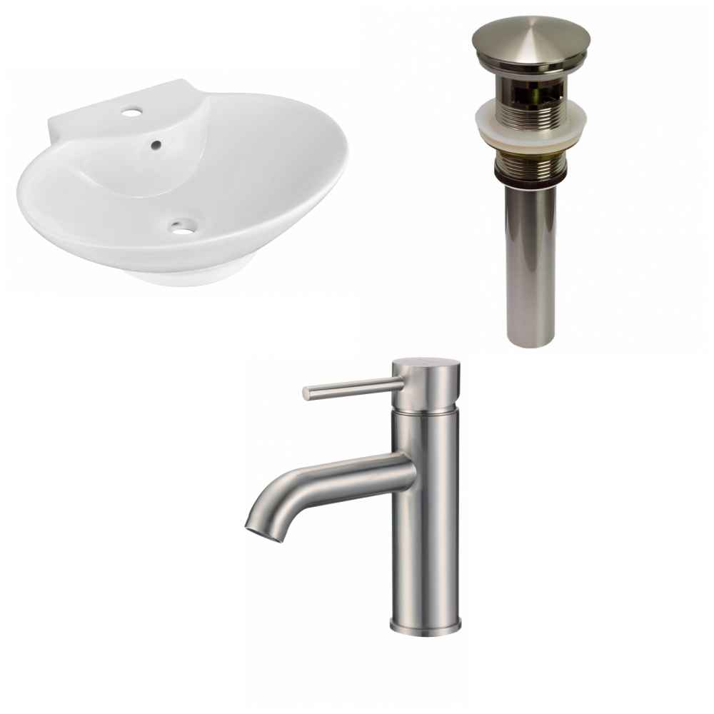 22.75-in. x 17.25-in. Oval Bathroom Vessel Sink Set White Enamel Glaze