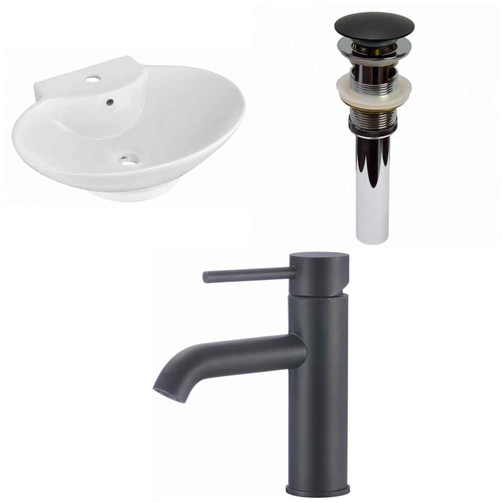 22.75-in. x 17.25-in. Oval Bathroom Vessel Sink Set White Enamel Glaze