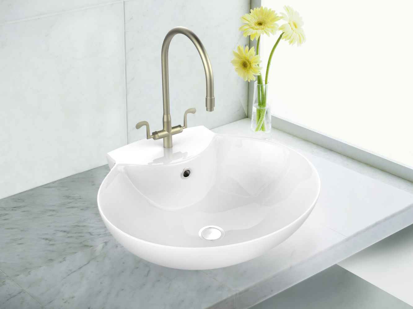 22.75-in. x 17.25-in. Oval Bathroom Vessel Sink Set White Enamel Glaze