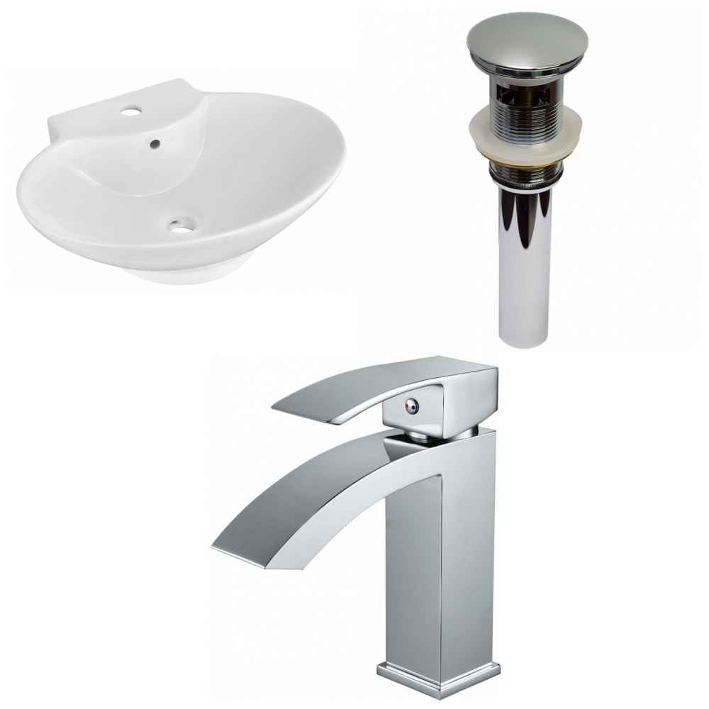 22.75-in. x 17.25-in. Oval Bathroom Vessel Sink Set White Enamel Glaze