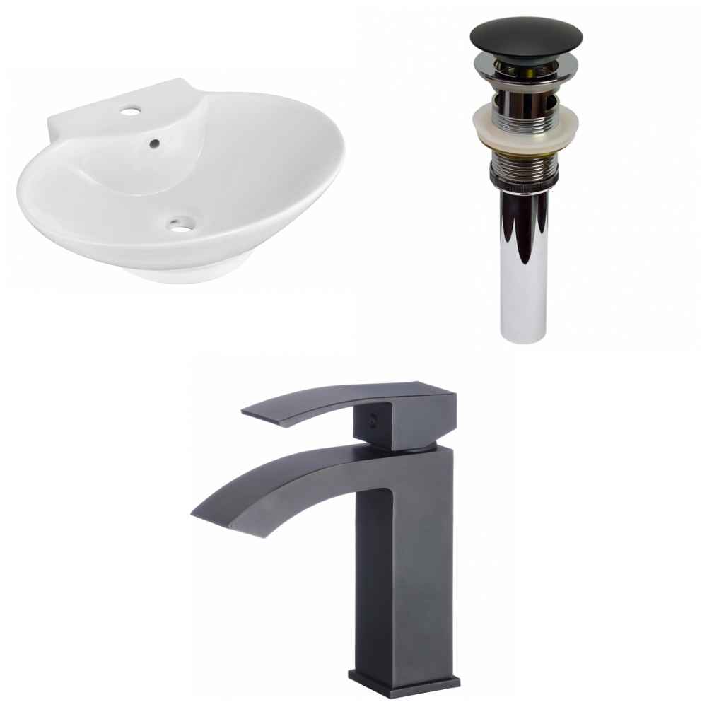 22.75-in. x 17.25-in. Oval Bathroom Vessel Sink Set White Enamel Glaze