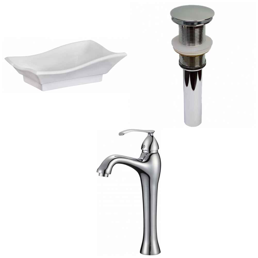 20-in. x 14-in. Unique Bathroom Vessel Sink Set White Enamel Glaze